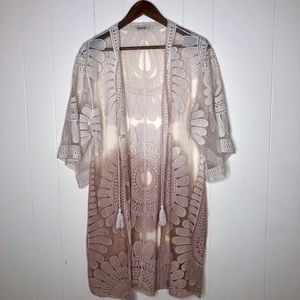 Origami Sheer Lace Embroidered Kimono Cardigan